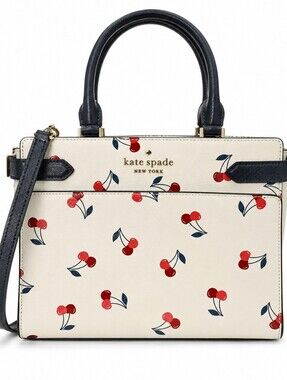 kate spade Cream Cherry Print Satchel with Navy Trim